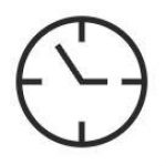 Icon of a round clock featuring simple hour and minute hands, indicating the time. The design is minimalist, with a black outline and white background. This clock icon can represent concepts related to time management, scheduling, or punctuality in various contexts. It is suitable for use in digital interfaces, websites, and applications to visually convey time-related information.