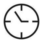 icon4 Simple black clock icon displaying the hour and minute hands within a circular frame. The design emphasizes minimalism, suitable for representing time management, scheduling, or punctuality in digital content. Ideal for websites, apps, or materials focused on productivity, planning, or time tracking.